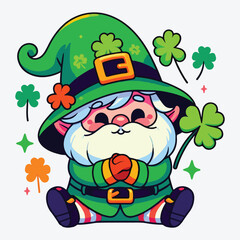 St patrick gnome vector. Cute irish gnomes with clover leaf cartoon style. Greeting St patrick's day card. stock illustration