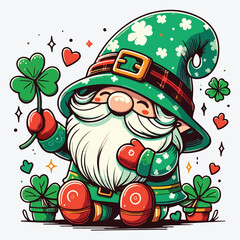 St patrick gnome vector. Cute irish gnomes with clover leaf cartoon style. Greeting St patrick's day card. stock illustration