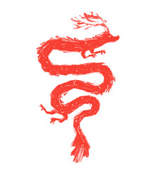 Sketch of red dragon, zodiac sign on white background