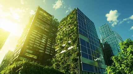 Fototapeta premium Eco-Friendly Cityscape: Sustainable Architecture and Green Buildings