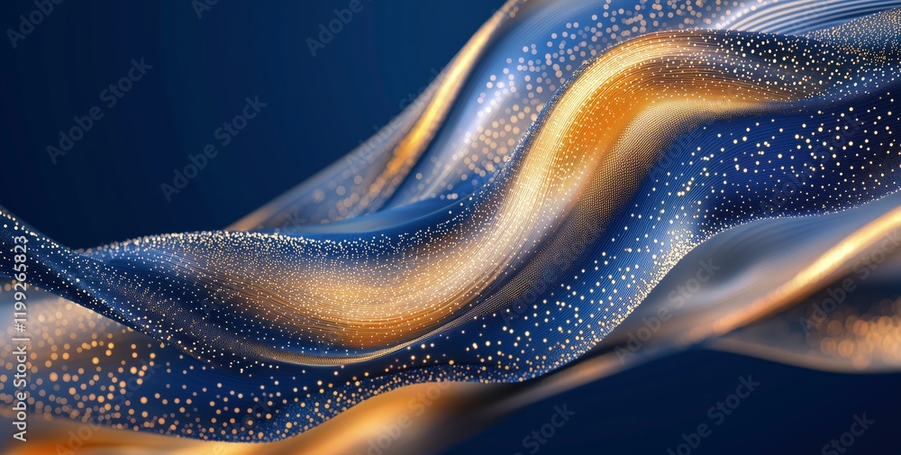Poster abstract flow: a captivating abstract image of swirling, luminous blue and gold forms creates a dyna