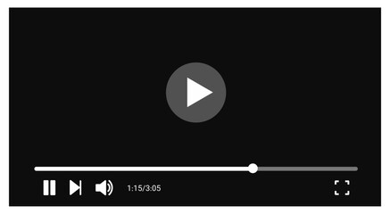 Social media video player screen template, mobile video player. Video player mockup, app, ui ux. Channel interface. Social media concept. Play button icon