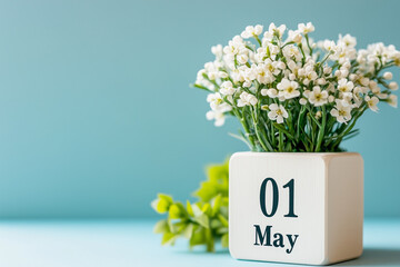 "1 May" Wooden Cubes with Green Plant