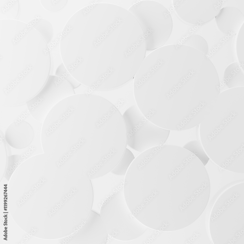 Poster white shining abstract background with plastic cylinders different size as pattern, top view. 3d ill