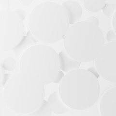 White shining abstract background with plastic cylinders different size as pattern, top view. 3D illustration with circles as texture in modern elegant, geometric style for sale, advertising, design.