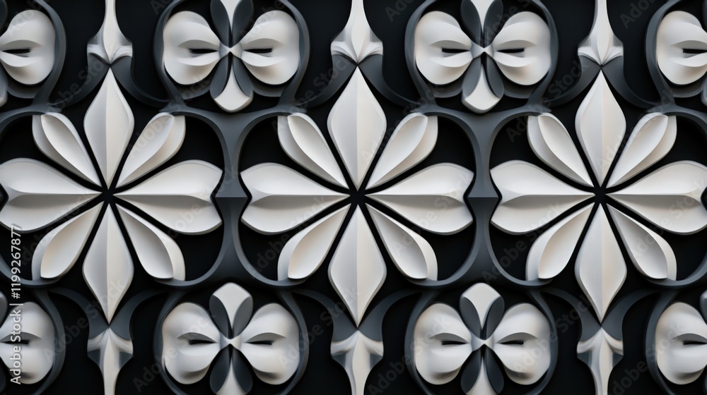 Poster elegant 3d geometric pattern with gray accents on a dark background abstract design