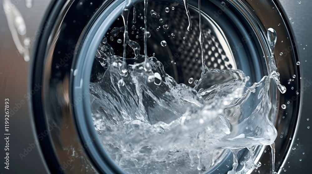 Aufkleber close up view showcasing the intricate interior of a washing machine s rotating drum as it fills wit
