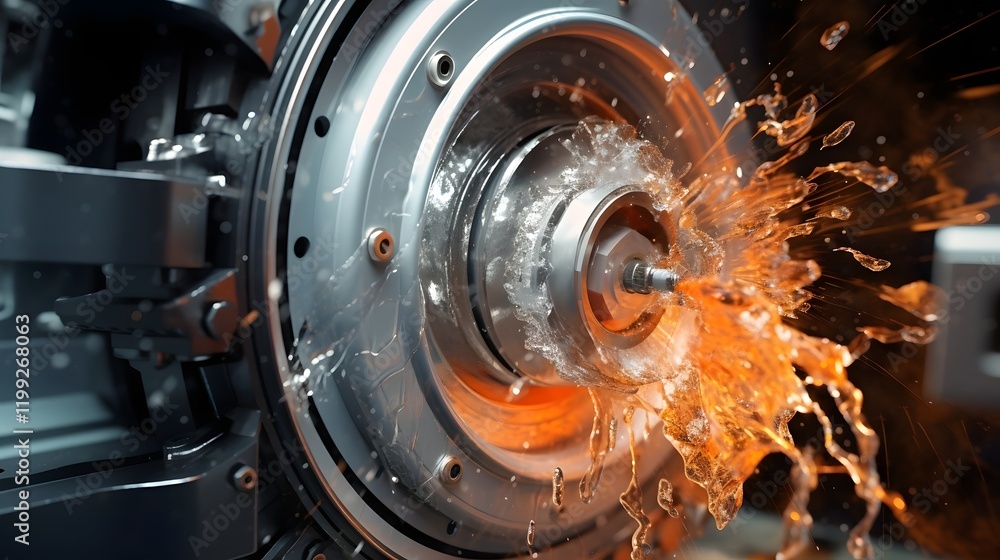 Aufkleber detailed close up view of a washing machine s spinning metal drum filled with splashing water creati