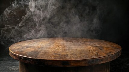 Fototapeta premium Mystical Wooden Table with Smoky Atmosphere: A Dark and Dramatic Still Life