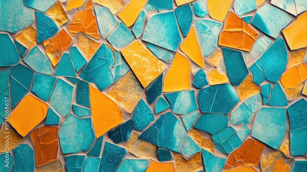 Aufkleber abstract mosaic tile pattern with teal and yellow colors creating a vibrant texture