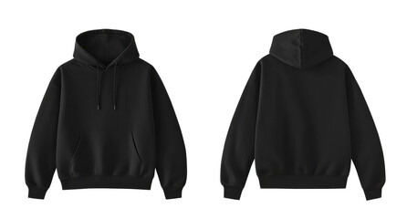 PNG Of Black Blank Hoodie Mockup Front And Back Isolated On transparent Background	
