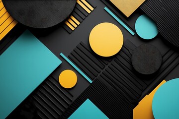Abstract Geometric Shapes Design In Black Yellow And Teal