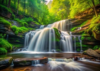 Fototapeta premium Stunning Summer Waterfalls at Ricketts Glen State Park, PA - AI Photo