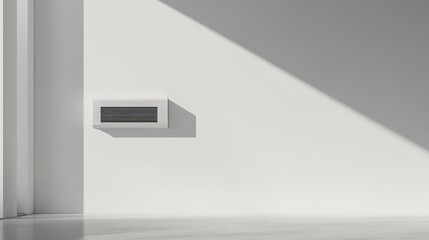 Minimalist interior with modern air conditioner and natural light casting shadow
