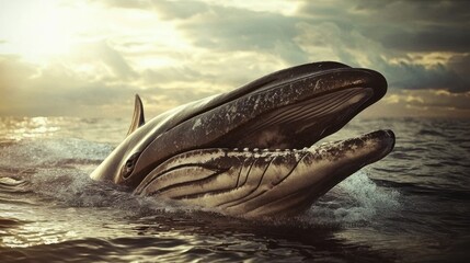Fototapeta premium Majestic Whale Emerging at Sunset