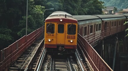 Obraz premium Vintage Train Journey Through Lush Green Mountains