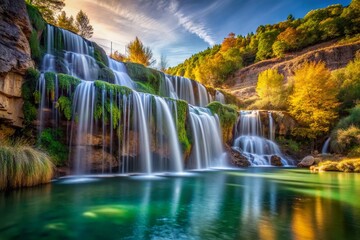 Stunning Waterfall at Embalse de Pena, Aragon, Spain - AI Food Photography