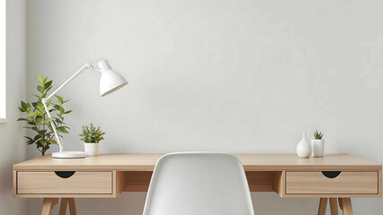 Minimalist Home Office Desk set Against White Wall