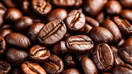 Close-up of roasted coffee beans showcasing rich textures and colors, ideal for culinary use