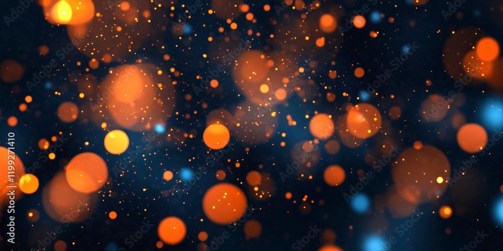Poster orange and blue bokeh: abstract background of shimmering orange and blue bokeh lights, creating a ma