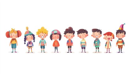 Fototapeta premium Cute Cartoon Children Hand Drawn Funny colorful Separate white background 