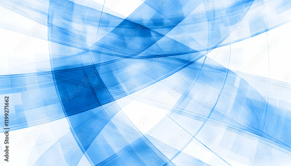 Poster Abstract blue translucent intersecting lines forming a dynamic and modern design, ideal for backgrounds or tech presentations.