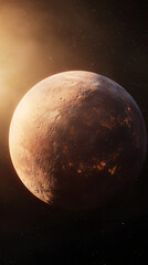 Naklejka premium Mercury planetary surface rotating, sun backlighting starry cosmic backdrop