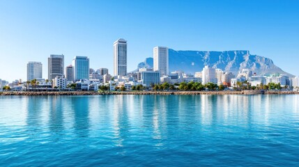 Obraz premium Coastal City Skyline with Mountain