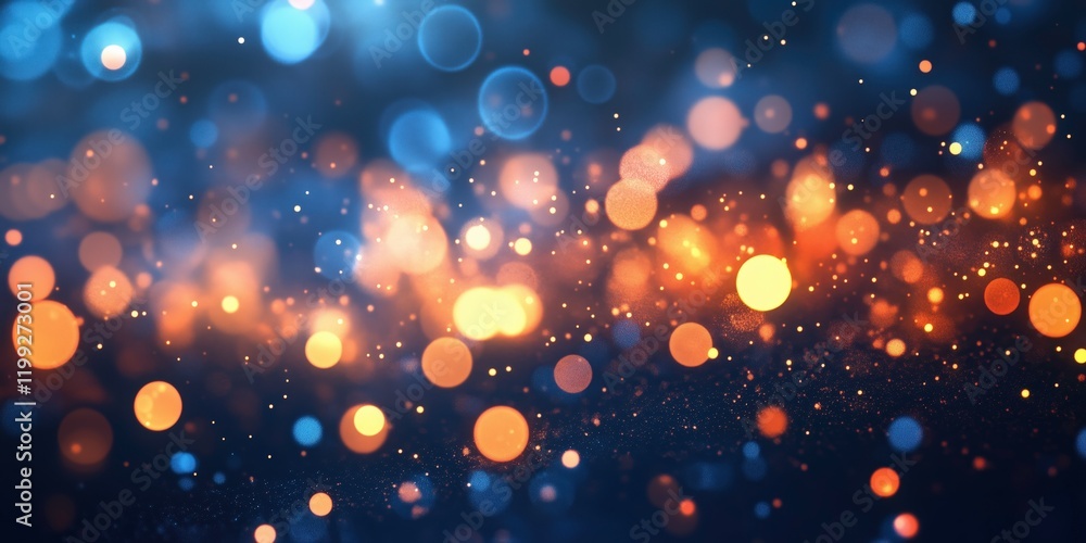 Poster shimmering bokeh: an abstract and mesmerizing backdrop featuring warm orange and cool blue bokeh lig