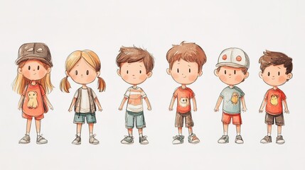 Hand Drawn Funny cute Cartoon Children white background 