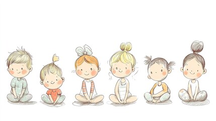  Funny cute Cartoon Children Hand Drawn  Separate white background 