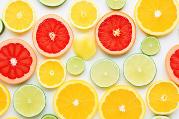 Citrus Fruits Background flat lay on White Background