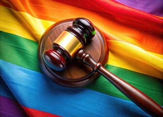 Drone captures rainbow hues converging on a judge's gavel, representing LGBT+ rights triumph.