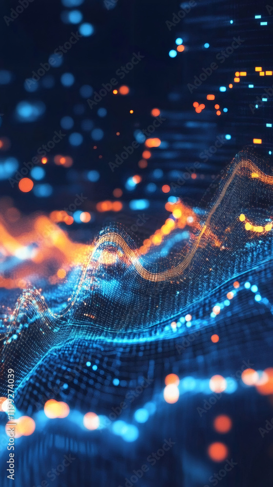 Aufkleber Abstract blue and orange digital wave flowing smoothly in a dark cyberspace, big data visualization