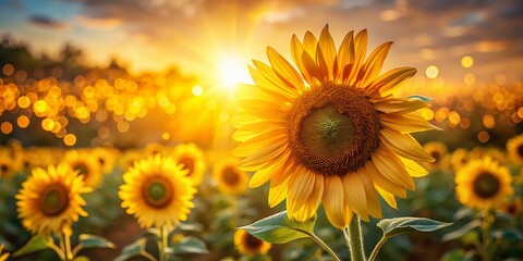 Obraz premium Sunflower Field Photography - AI Generated Image, Summer, Nature