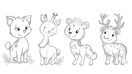 Obraz premium Coloring book Collection of cute wild animals white background 