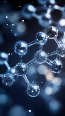 Abstract molecule structure with glowing links forming complex chemical compounds on a dark blue background