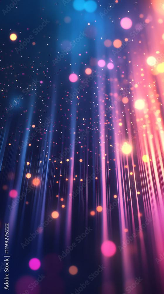 Poster Colorful bokeh lights falling softly, cascading against dark backdrop, generating vibrant festive illumination