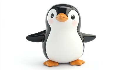Fototapeta premium A charming penguin waddling with a bright belly, isolated on a pristine white background,