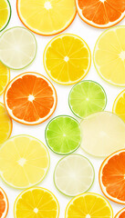 Obraz premium Beautiful citrus fruits pattern such as orange and lemon, flat lay on white background