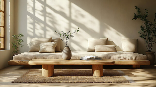 a living room with a couch and a coffee table