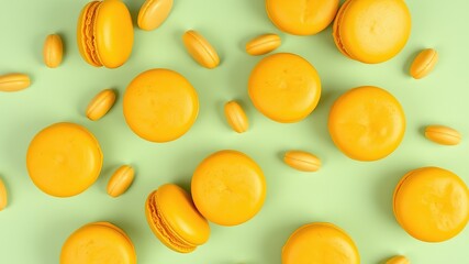 Pastel Green Macarons, Yellow, Flat Lay, Minimalist