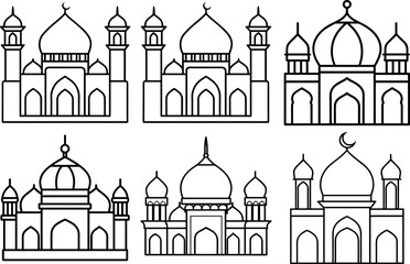 Set of mosque outline vector illustration line art