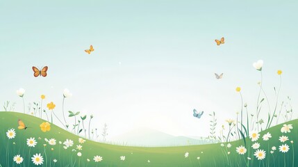 Serene Butterfly Garden with Delicate Flowers Under a Clear Sky Ideal for Nature-Inspired Designs