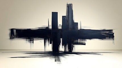 Abstract Black Paint Strokes Cityscape Artwork