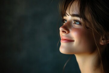 Fototapeta premium A young female with a soft smile, gazing into the distance.