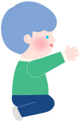 꼬마 아이 앉아있는 옆 모습