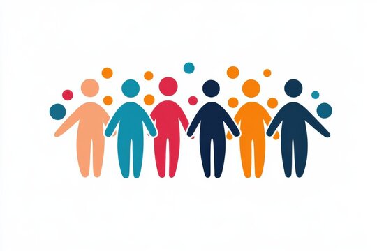 Colorful Diverse Group of Abstract People Holding Hands Together Illustration for Community and Unity Concepts