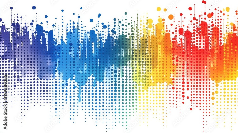 Poster vibrant rainbow spectrum background with halftone dot pattern