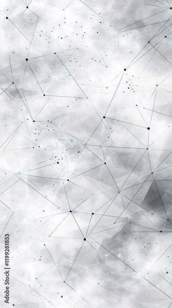 Poster intricate network of lines and dots creating a complex geometric pattern on a textured white backgro
